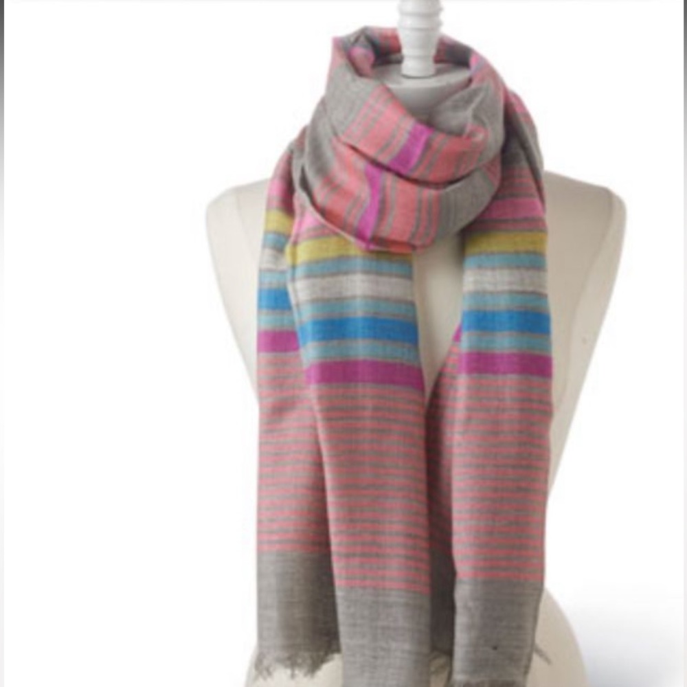 ARHAUS JEWELS Free Spirit Gray/ Pastel Striped Fine Weaved Wool Scarf.